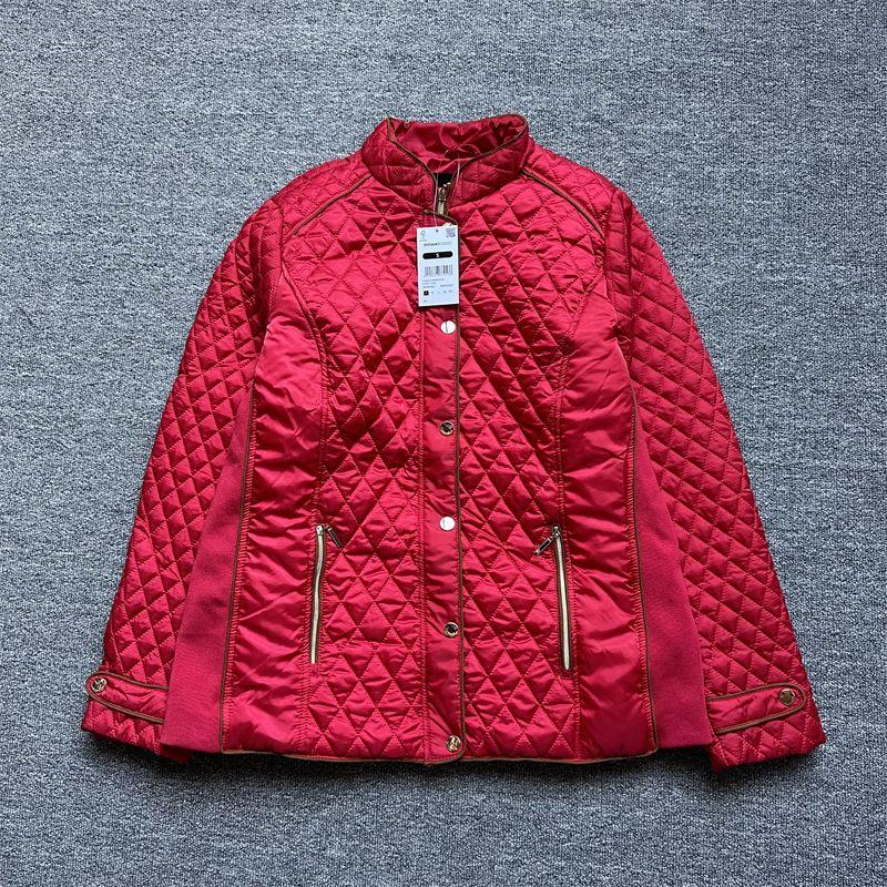 

Single Plus Size Women s Clothing Diamond Lattice Elastic Stitching Women s Quilted Thin Cotton Outwear Floral Quilted Cotton Stand Collar Cotton Top Red stretch Patchwork rhombic cotton-padded coat L