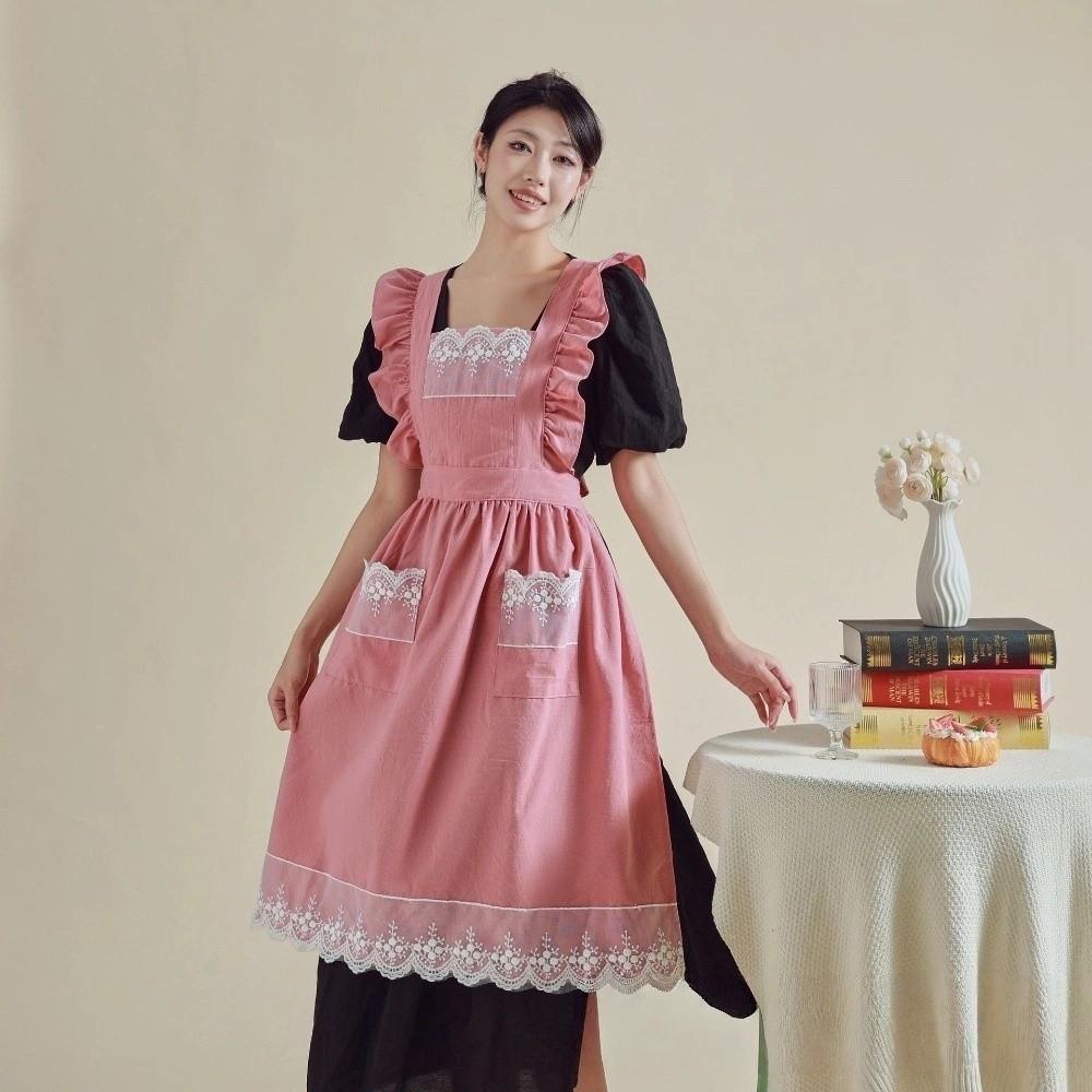 

Новые Хлопково-Льняные Женские Фартуки Винтажный Дворцовый Стиль Кружевной Узор Без Рукавов Садовый Фартук Маслостойкий Водонепроницаемый Платье Фартук розовый