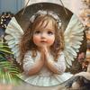 Beautiful Cherub Wooden Sign - Angle Guarding People Round Sign for Front Door Wall Hanging Decor - Ideal Home Hanging Decoration