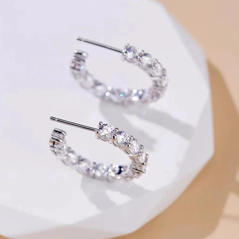 CAOSHI Trendy Silver Color Shiny Zirconia Hoop Earrings for Women Versatile Accessories for Engagement Ceremony Fashion Jewelry