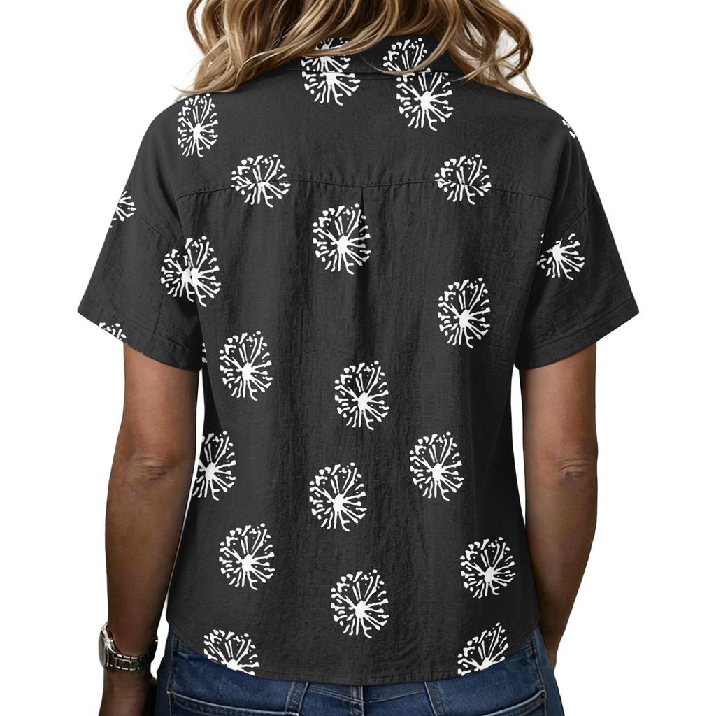 Camicetta Casual da Donna Vintage con Stampa Floreale a Maniche Corte, Collo a Bottone, Vestibilità Larga, Tessuto Leggero e Traspirante