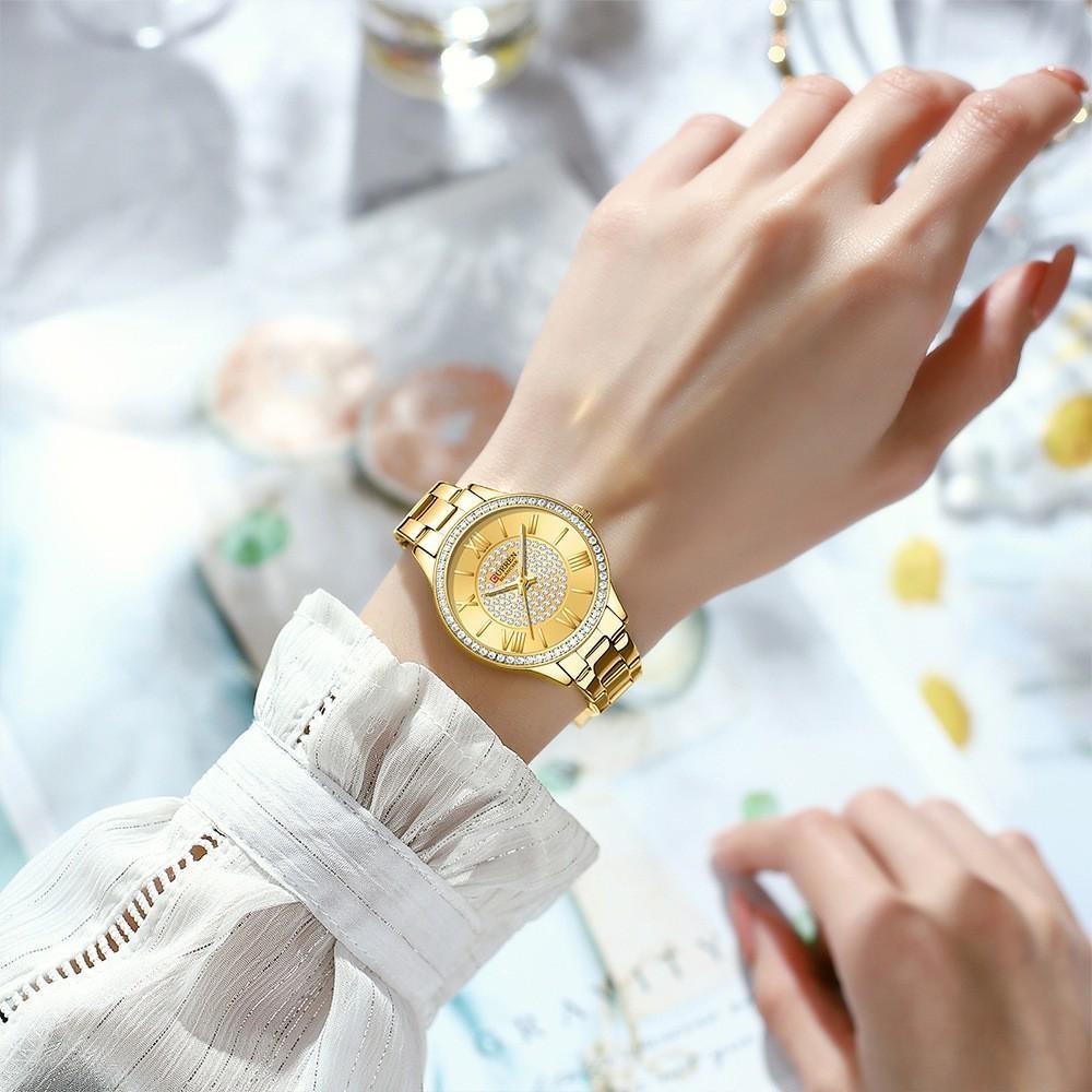 CURREN Fashion Women Gold Watches Luxury Diamond Dial Ladies Wristwatch Stainless Steel Bracelet Waterproof Luminous Classic Female Clock