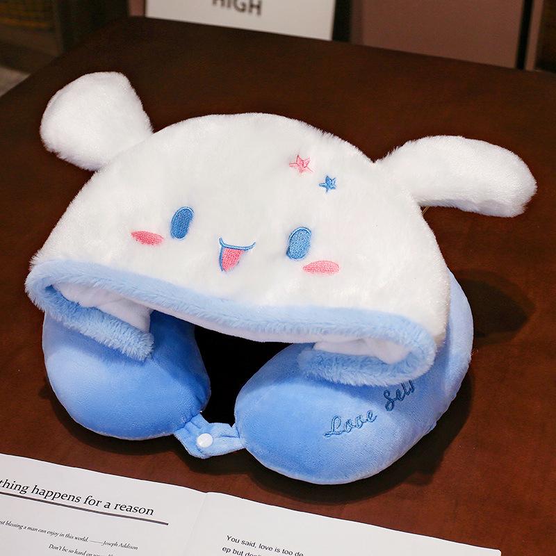 Hooded Cartoon U-Shaped Travel Neck Pillow with Hat - Gift for Girls