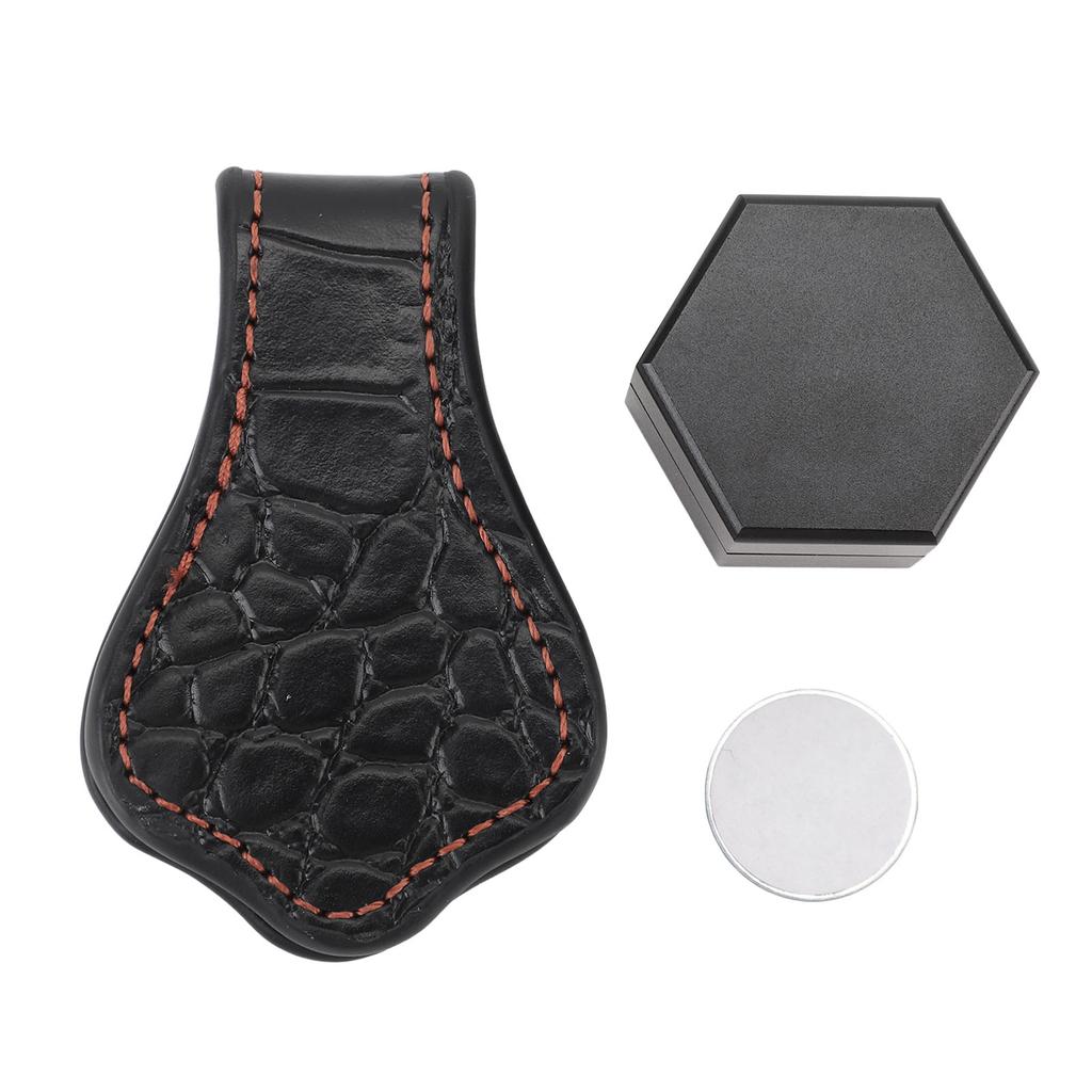 Billiard Chalk Holder Aluminum Alloy Magnetic Hexagonal Portable Pool Cue Chalk Box with Leather Cli