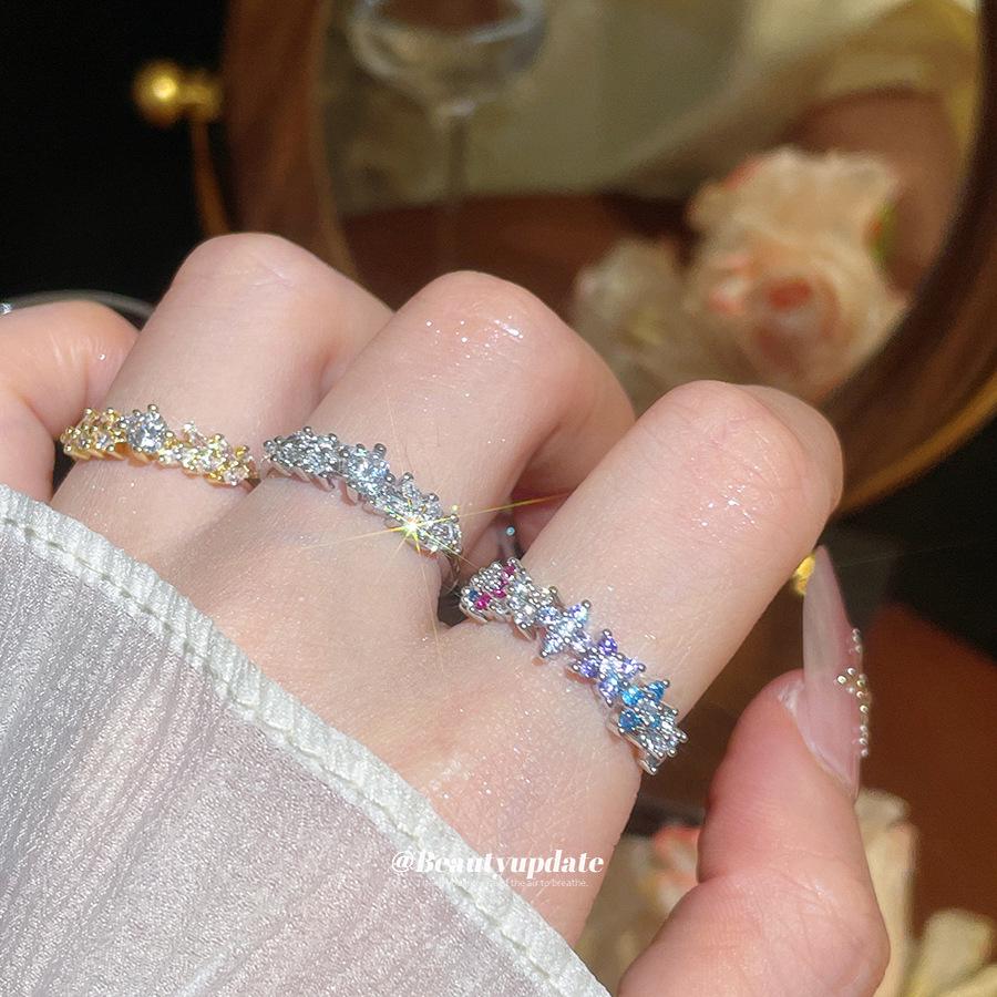 Exquisite Zircon Wheat Ear Open Ring: Sparkly, Geometric, High-End Luxury Jewelry for the Index Finger