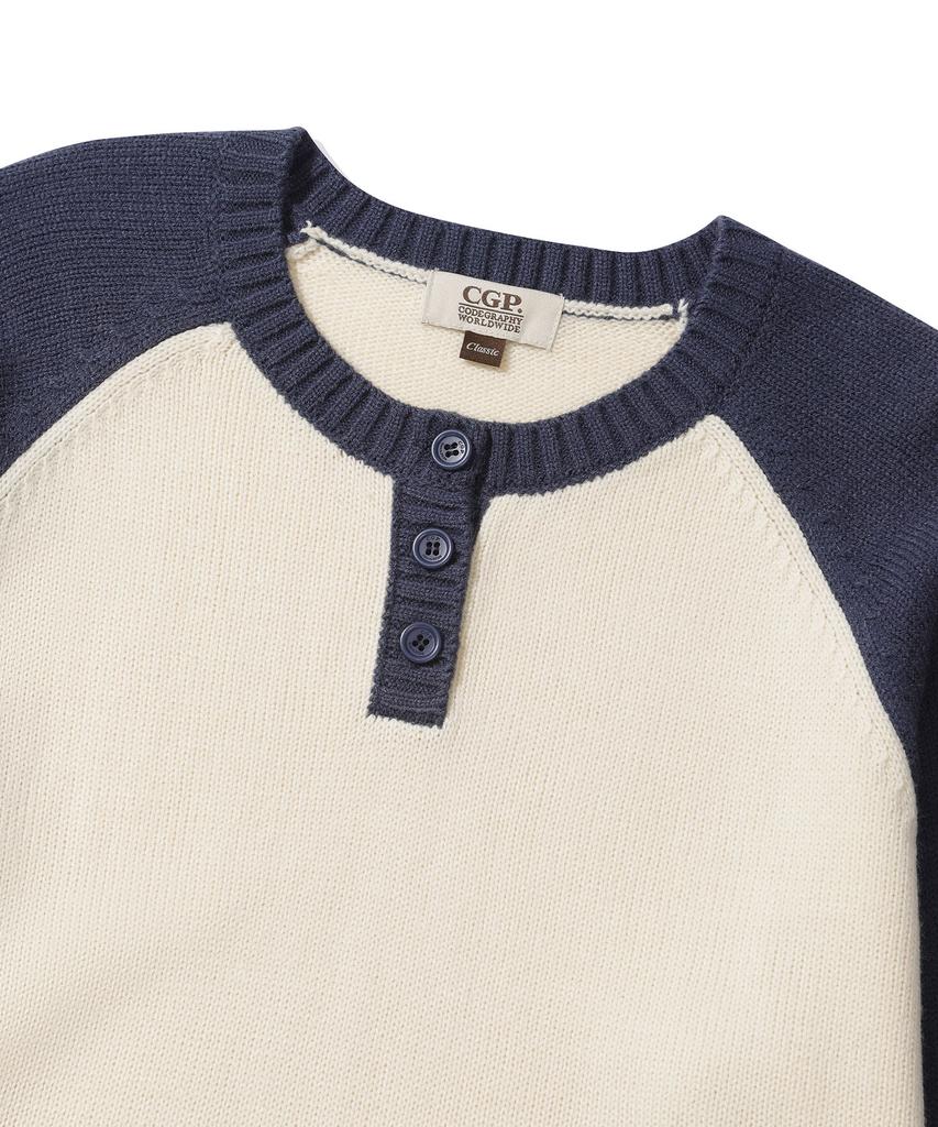 CGP (Women) Henley Neck Raglan Color Block Knit_Cream