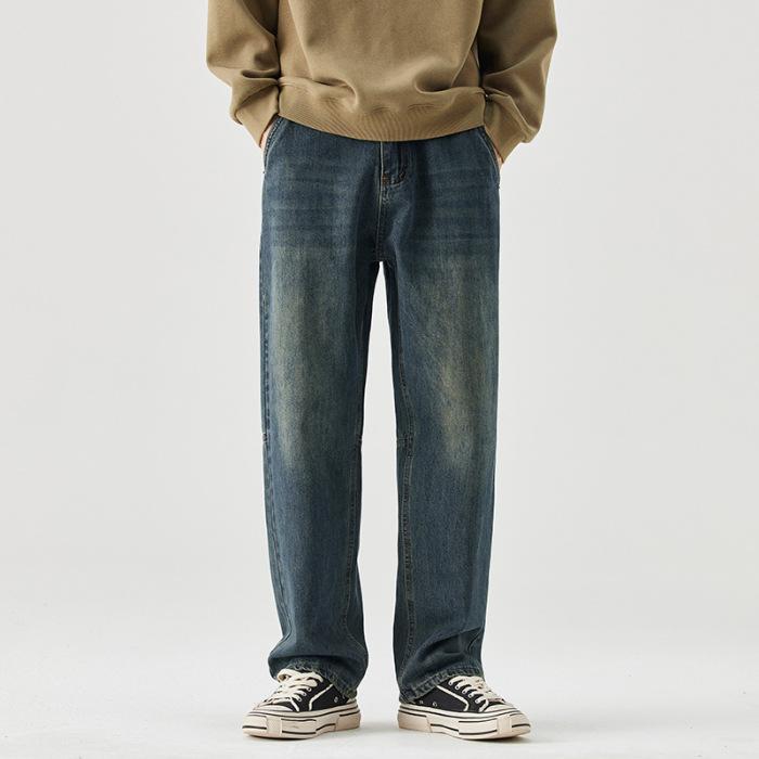 

Весна Новые Мужские Джинсы Свободные Прямые Винтажная Стирка Широкие Брюки 38