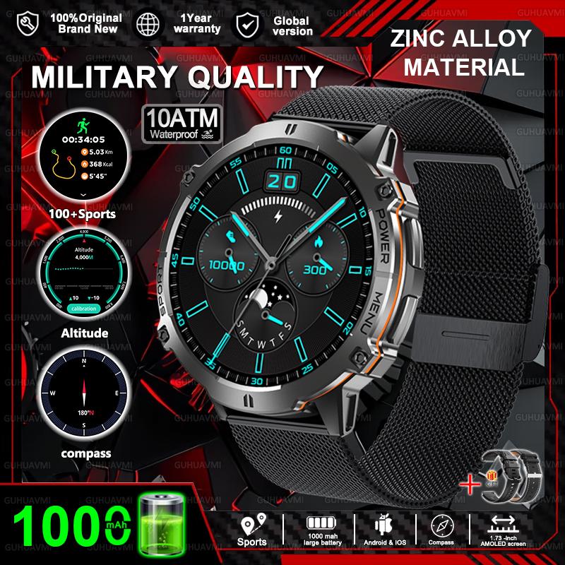 New Military 1000mAh Battery Smart Watch HD AMOLED Screen GPS track 10ATM Waterproof Compass BT Call Sports Smartwatch Men