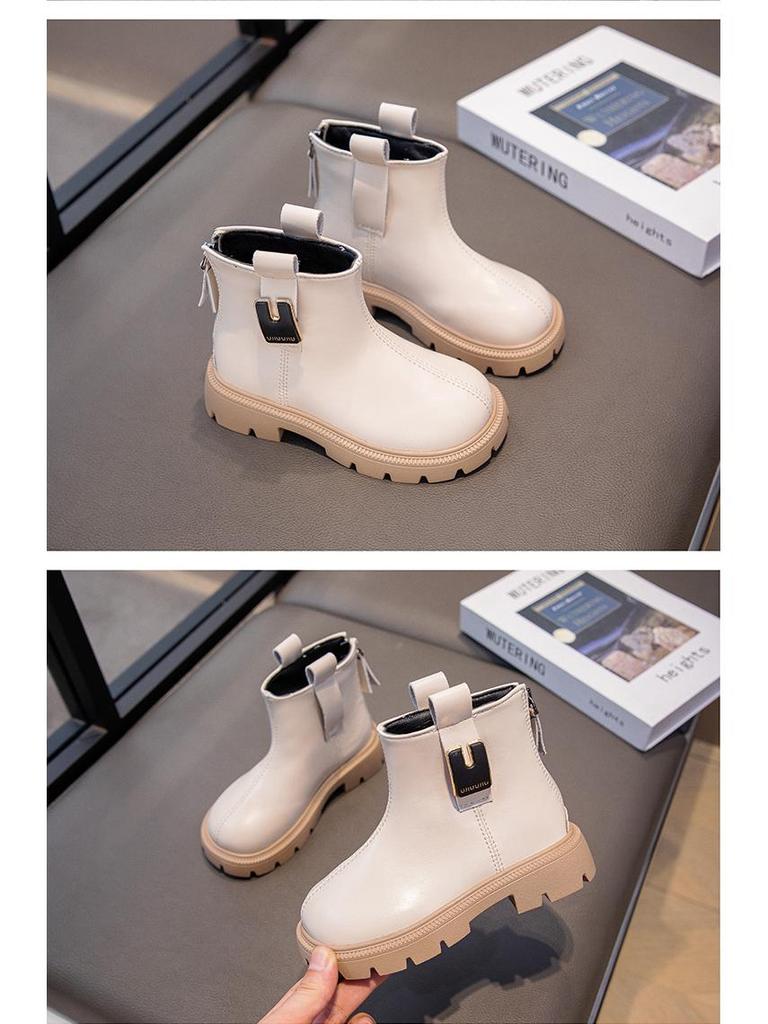 Kinder Herbst/Winter 2025 Schwarze Leder-Knöchelstiefel - Jungen & Mädchen Britischer Stil