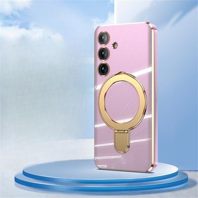 Samsung S24Ultra Magnetic Stand Phone Case, S24 Solid Color 6D Electroplated TPU, Suitable for S24 Plus Protective Case