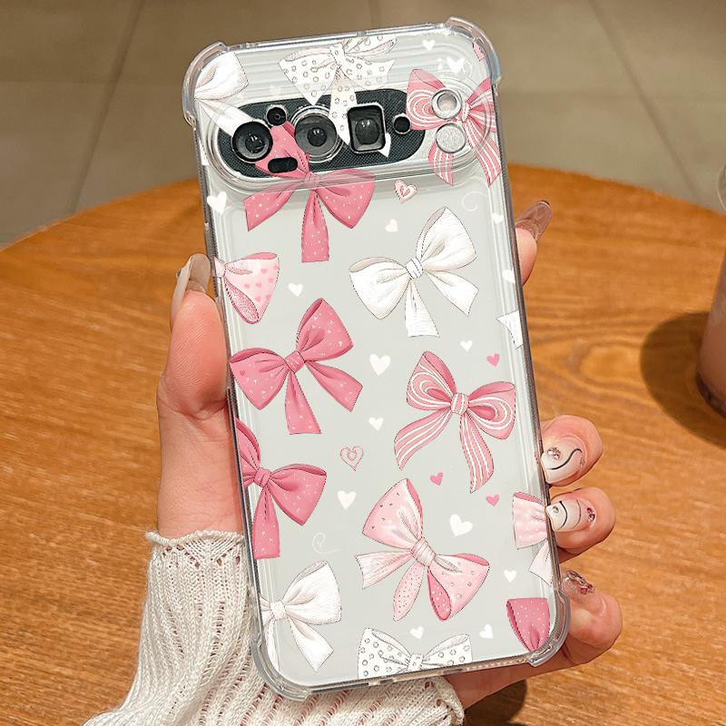 Pink Bowknots Pattern Case For Google Pixel 9 Pro XL 9A Shockproof TPU Silicone Clear Soft Cover