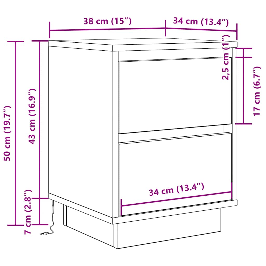 Nightstand with LED Lights Black 38 X 34 X 50 Cm