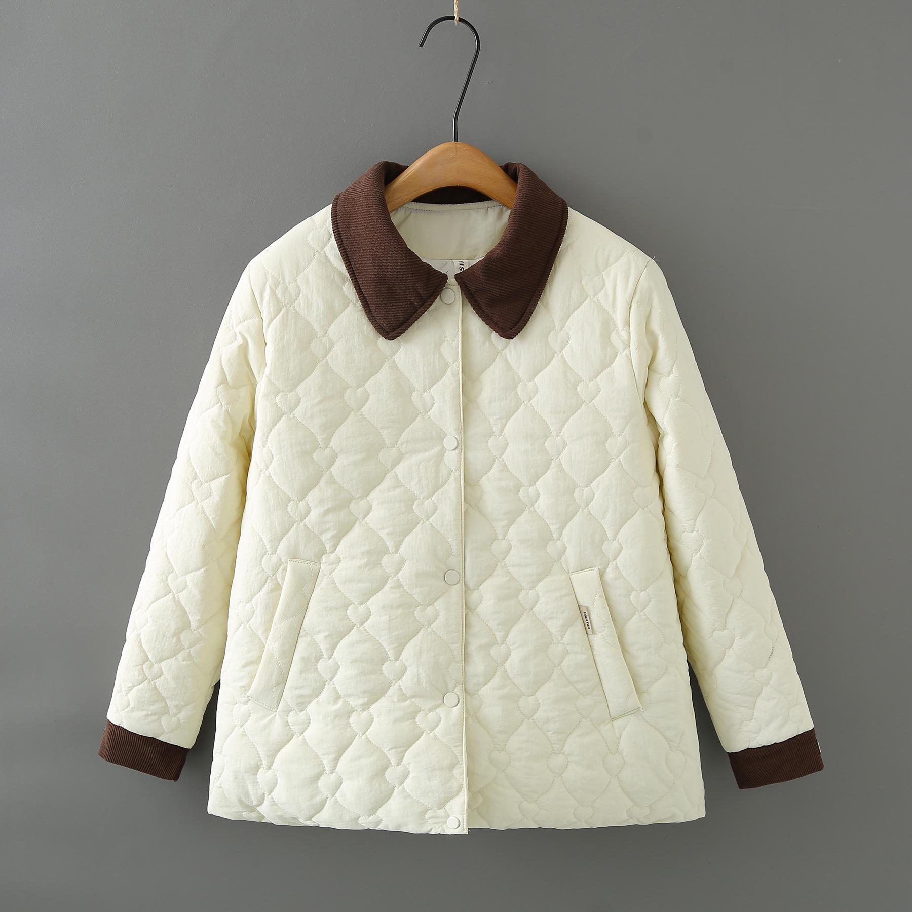 

Autumn/Winter 2025 Women s Plus Size Color Block Lapel Cotton Jacket - Slimming Patchwork Fashion XL бежевый
