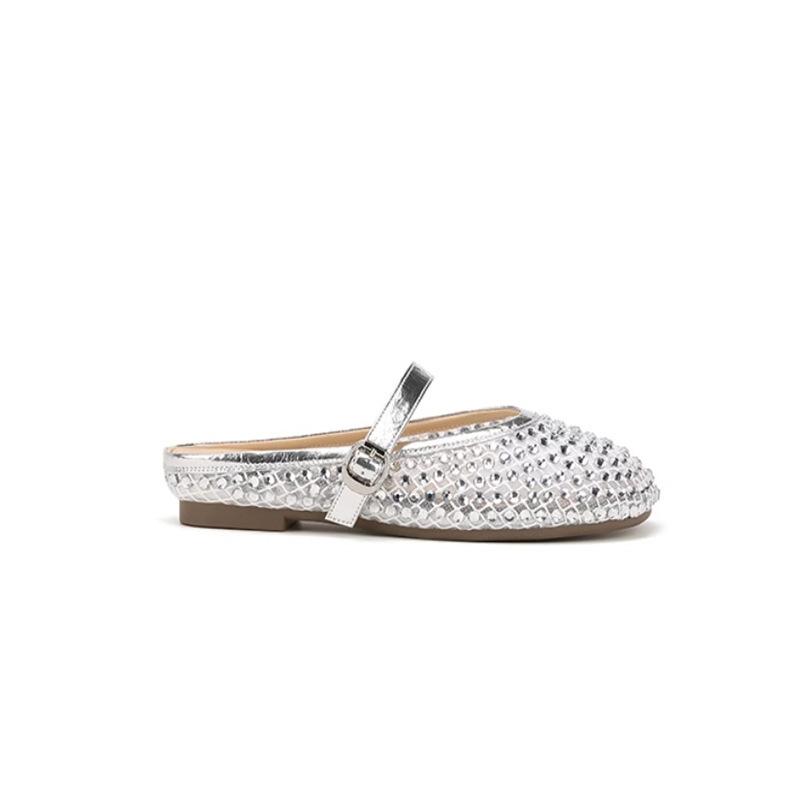 

[sheii Su Yinyin] streamer mesh yarn~ rhinestone mesh breathable buckle with bag head vacation slippers women s half drag summer 40