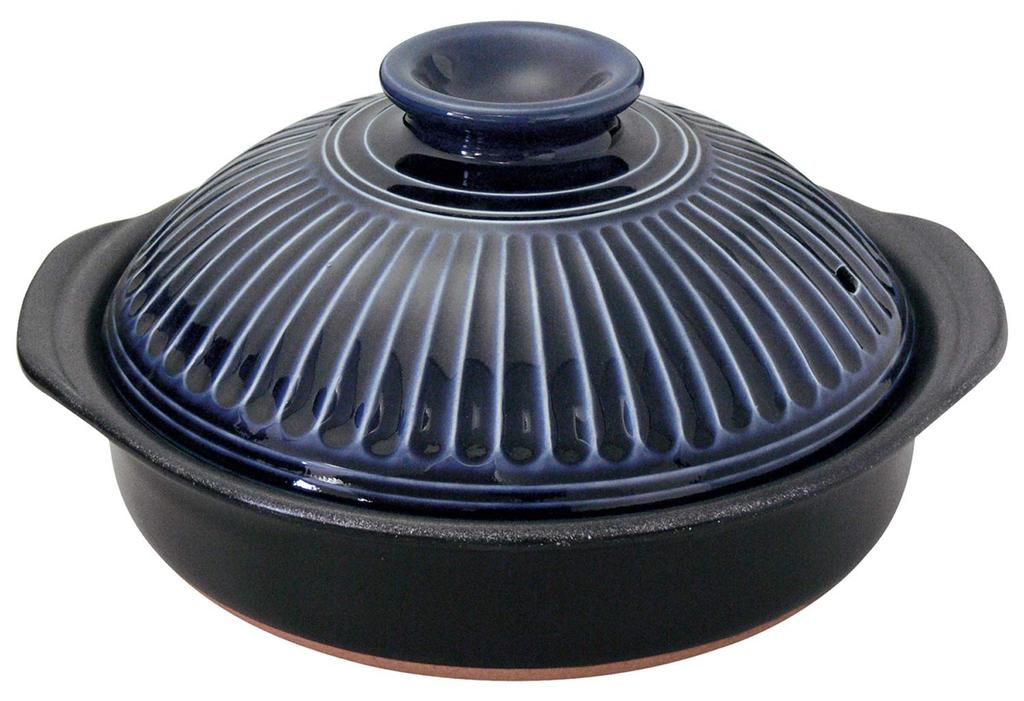 Ginpo Pottery Clay Pot, IH Compatible, Direct Flame Compatible, Chrysanthemum Design, Lapis Lazuli, Size 7, 2-Person Capacity, Banko Ware, Made In