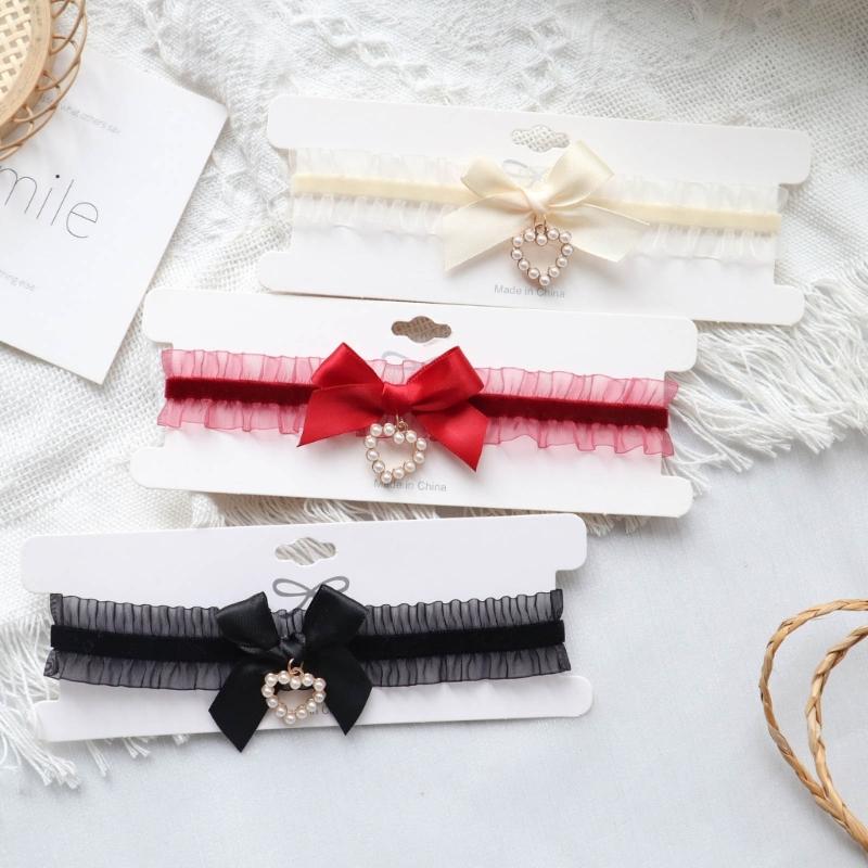 Sweet Heart Pendant Bowknot Neckband Choker Jewelry Temperament Elegant Neck Chain Women Clavicle Chain Necklace