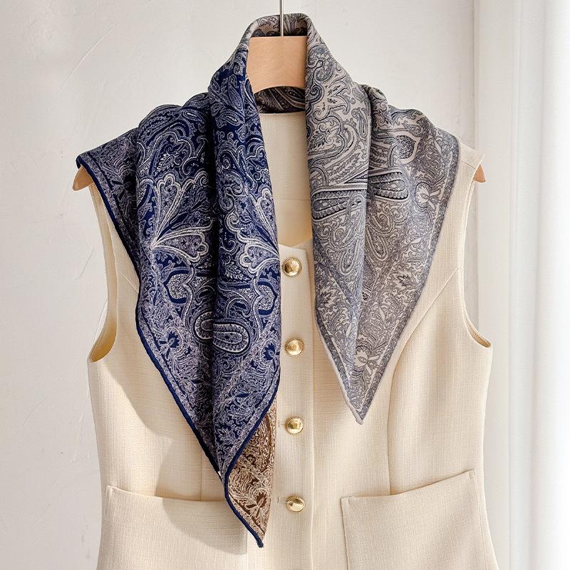 70% Wool 30% Real Silk Scarf For Women Bandana Square Scarves Kerchief Elegant Fashion Summer Beach High Quality Hijab Foulard