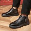 Men's Winter Crocodile-Pattern Cowhide Leather Cotton Shoes with Wool Lining