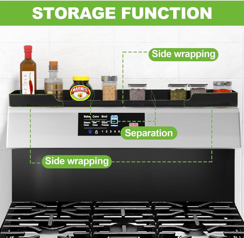 30" Magnetic Stove Top Shelf Kitchen Organizer Anti-Slip Anti-Fall Heat Resistant Food-Grade Silicone Spice Rack for Flat Stoves