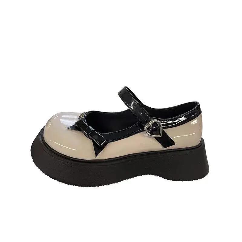Fashion With Bow Women's Shoes Medium Heels Platform Japanese Style Lolita Round Toe Ladies Pumps Gothic Mary Jane Chic Point Shoe 39