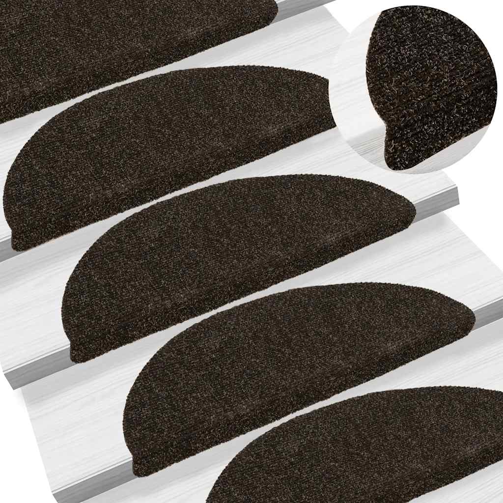 Self Adhesive Stair Treads 30 Pcs 56 X 17 X 3 Cm Dark Brown Semi Round