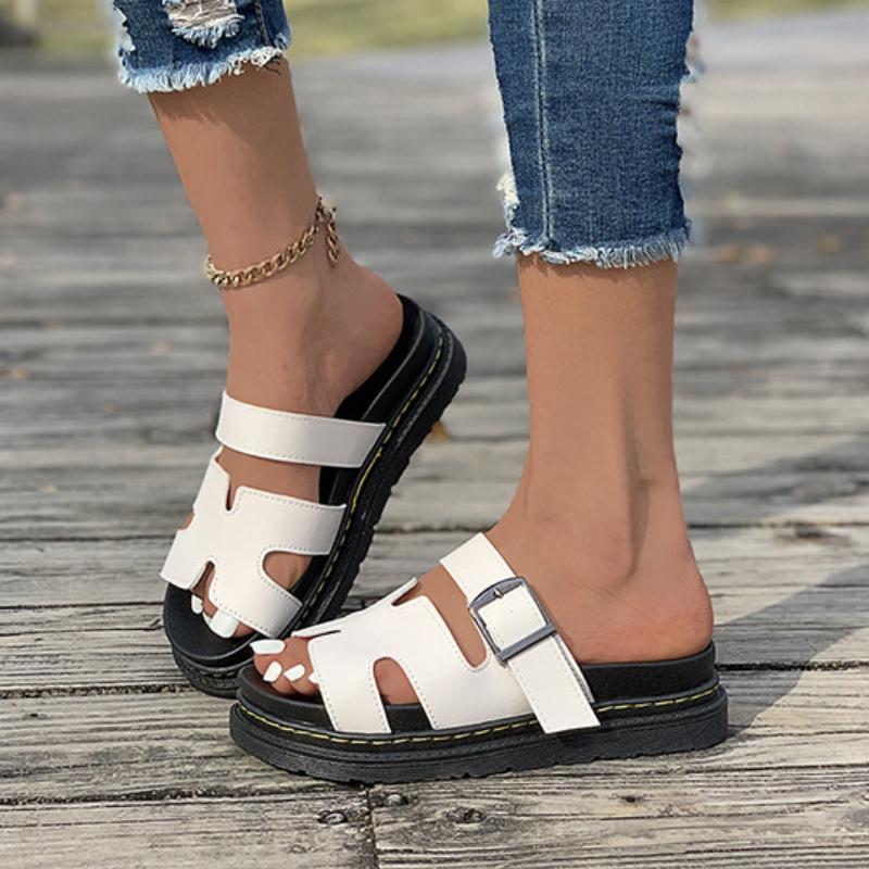 2025 Large Size Women's Versatile Thick Sole Solid Color European and American Casual Cool Slippers Summer Shoes