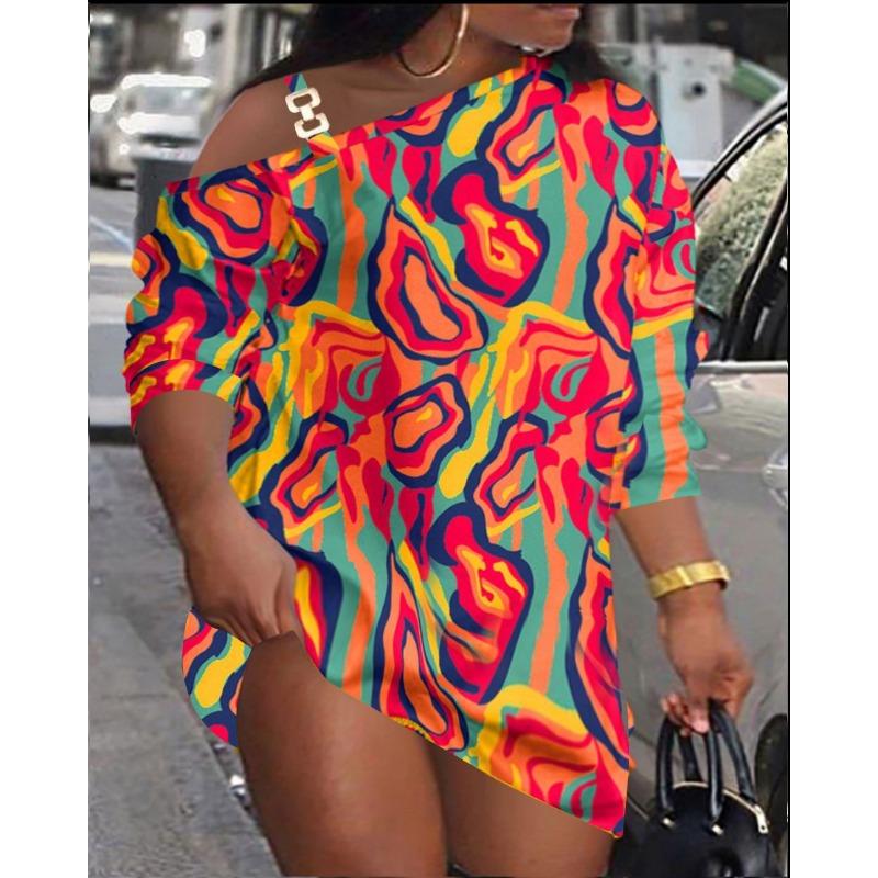 YYFS Women's Fashion Summer Spring Leopard Print Short Sleeve Oblique Collar Loose Waistline Casual Dresses
