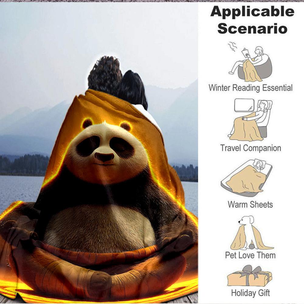 1pc Panda Meditation Blanket Lightweight Flannel Blanket Throw Blanket For Sofa, Bed, Travel, Camping, Livingroom, Office, Couch