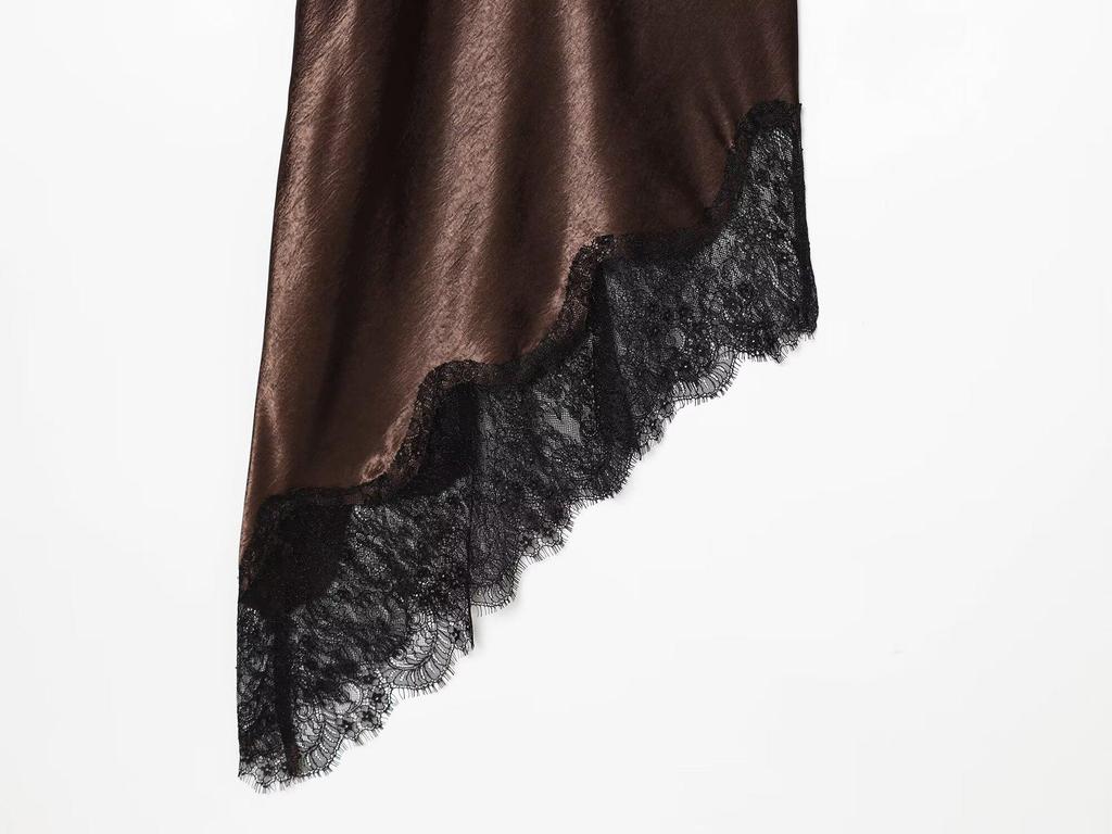 Asymmetrical Lace Dress with Silk Satin Texture: European & American Women's Fashion