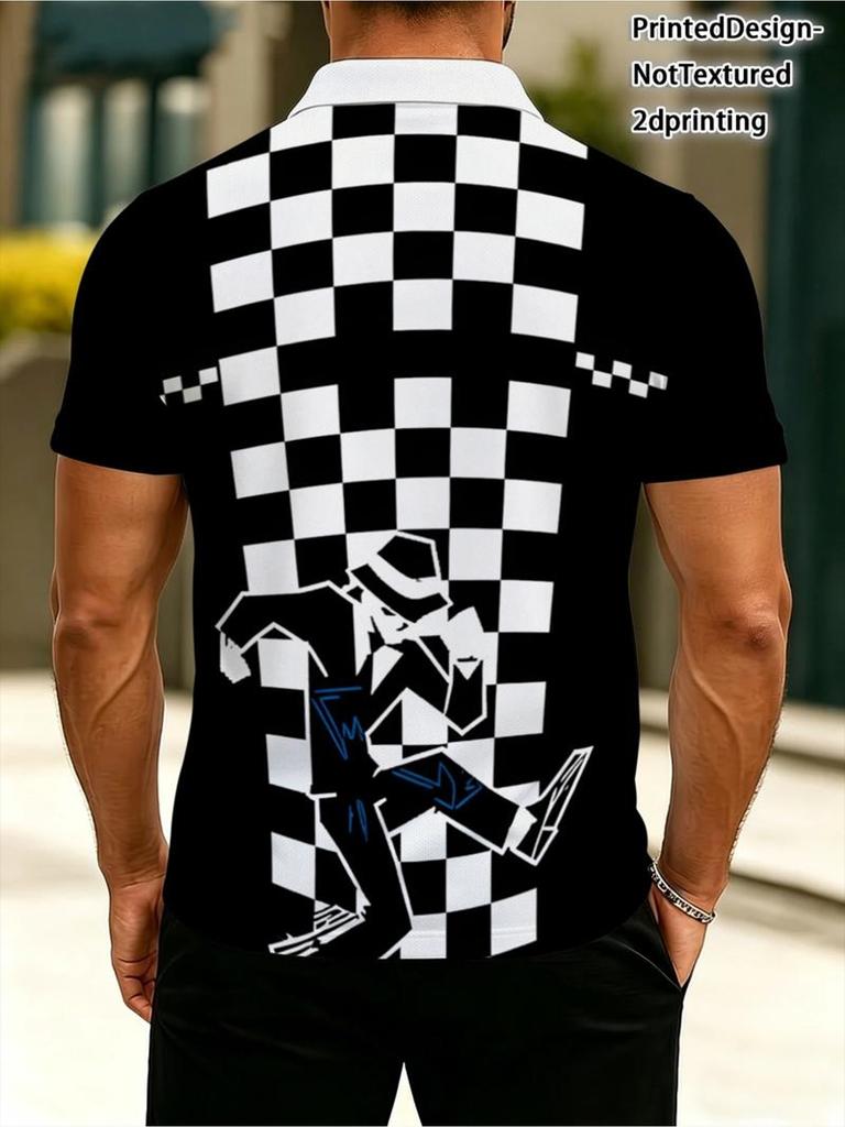 Men's Outdoor Polo Shirt, Mixed Color, Multiple Specifications Available, Polyester Material, Dynamic Figure Graphic Design, Suitable for Hiking &