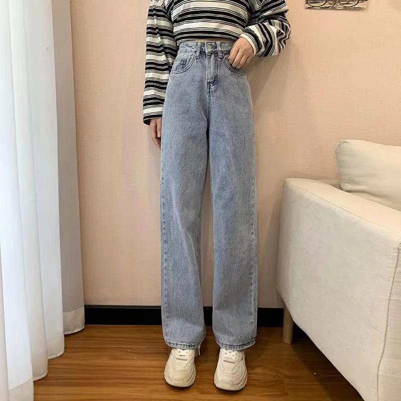 Retro High-Waist Women's Jeans: New Slim Korean Wide-Leg Trousers for Spring and Autumn, Small Sizes.