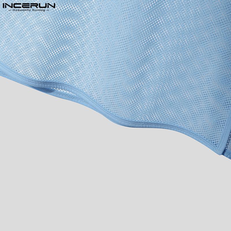 INCERUN Vară Bărbați Fără mâneci Șiret lateral Gol Vezi prin Maiouri de plajă