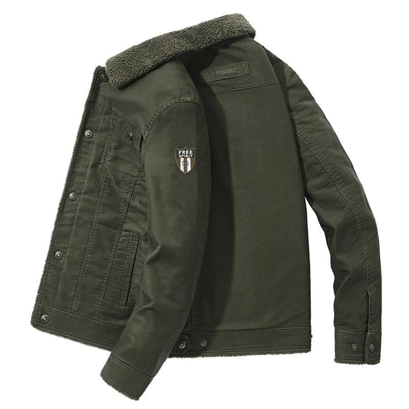 Plus Size Men's Jacket Men's Middle-aged Fleece-lined Thickened Lasel Jacket Multi-pocket Work Clothes
