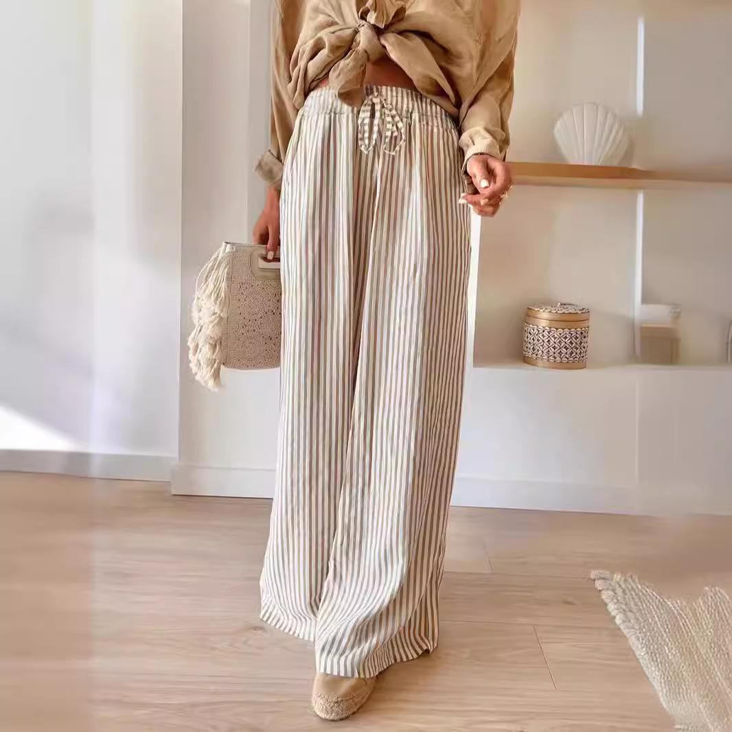 

New Women s Striped Print Wide-Leg Pants with Slanted Pockets XL хакі