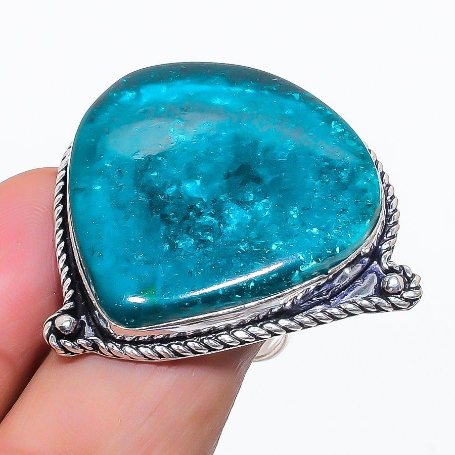 Natural Blue Amber Gemstone 925 Sterling Silver Jewelry Ring Size 8.5 S3H81