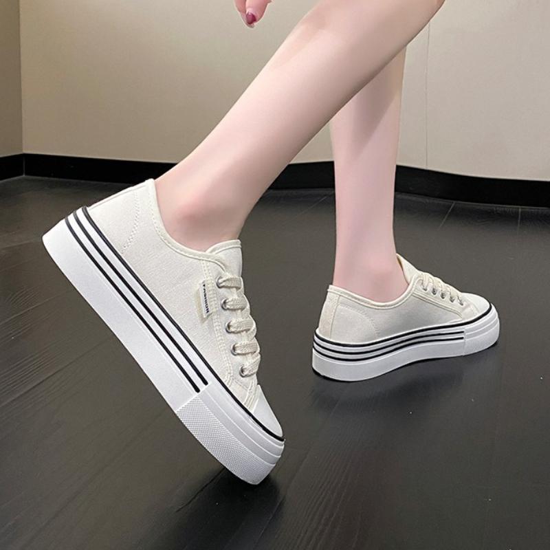 Fashion 2025 Canvas Women Flat Spring and Autumn New Versatile Thick Soled Canvas Shoes Casual Color Blocking Board Biscuit Single Shoes