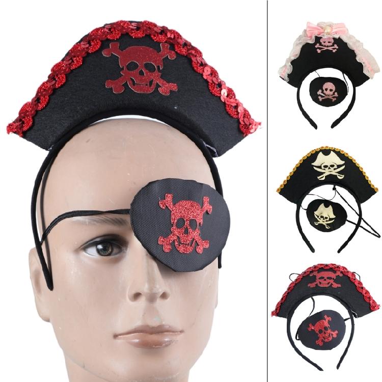 Fun Headbands Halloween Pirate Eyepatch for Party Glitter Headwear Photo Props