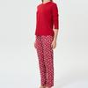 Christmas Style Red Milk Silk Pajama Set for Women – Comfortable, Breathable, Long Sleeve Letter Print and Long Pants