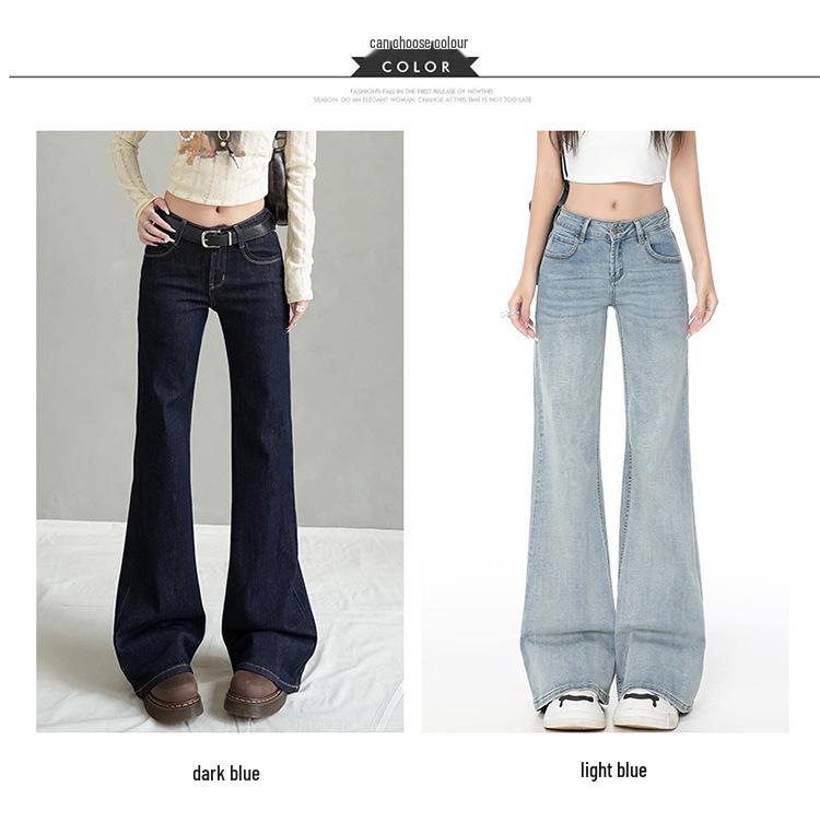 Women's Dark Blue Low-Rise Micro Flare Jeans - Autumn 2025 Slim Fit, Stretch Bell Bottoms