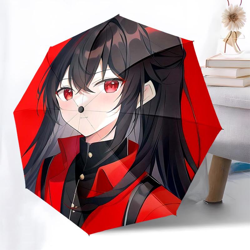 

1pc Red Raincoat with Black Stripes - Auto Open Umbrella, Portable Folding Design, 8-Bone Iron Frame, Outdoor Umbrella, Festival Gift for Fans, Travel