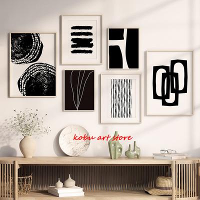 Black and White Abstract Poster Print Canvas Painting Minimalist Modern Neutral Wall Art Picture for Living Room Home Decor