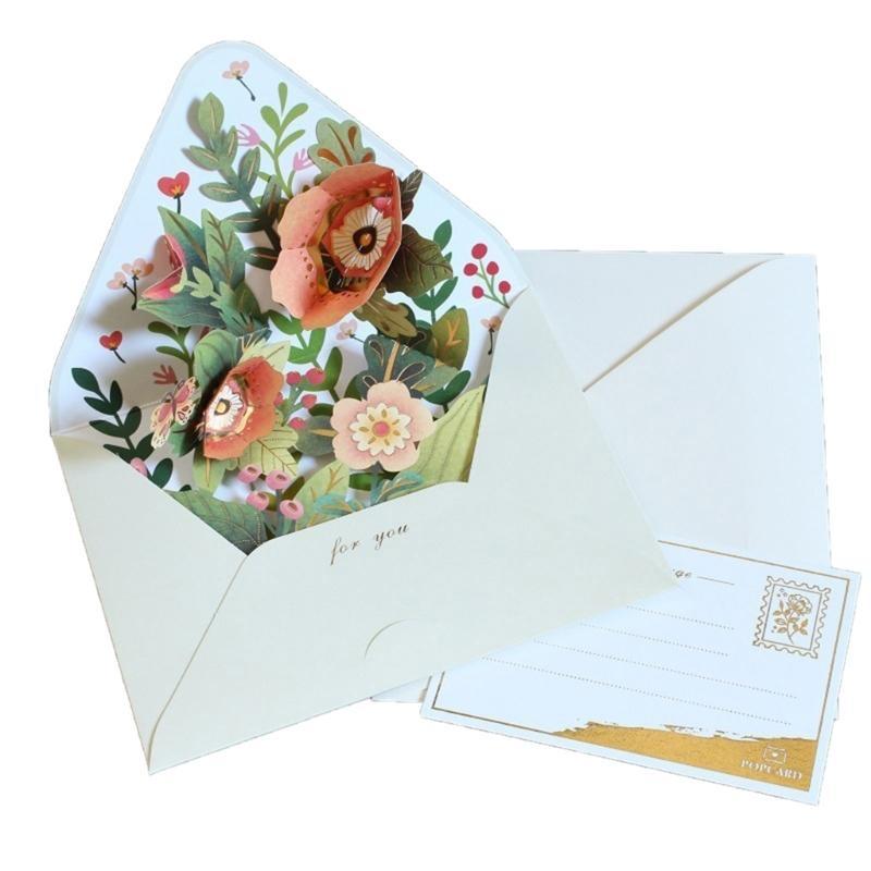 3D Flower Greeting Card Unique Exquisite Designs for Birthday,Thank You,Christmas,New Year with Envelope Message Card