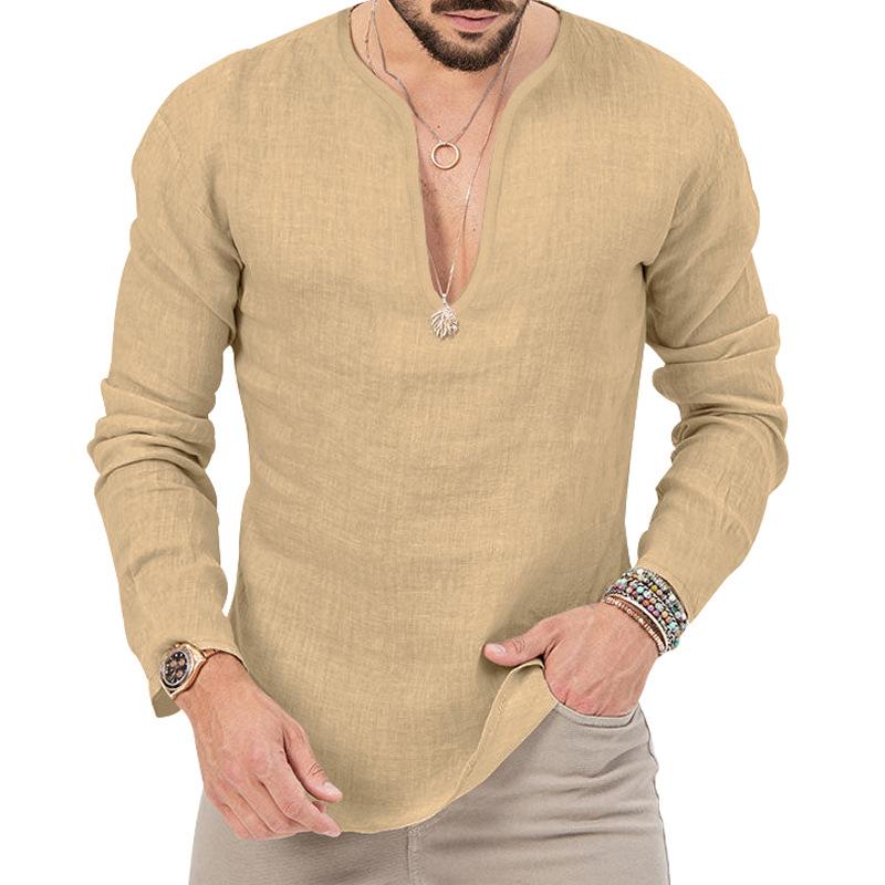 

Мужская рубашка с глубоким V-образным вырезом, однотонные топы для Европы и США, спортивная мужская футболка 3XL темные хаки