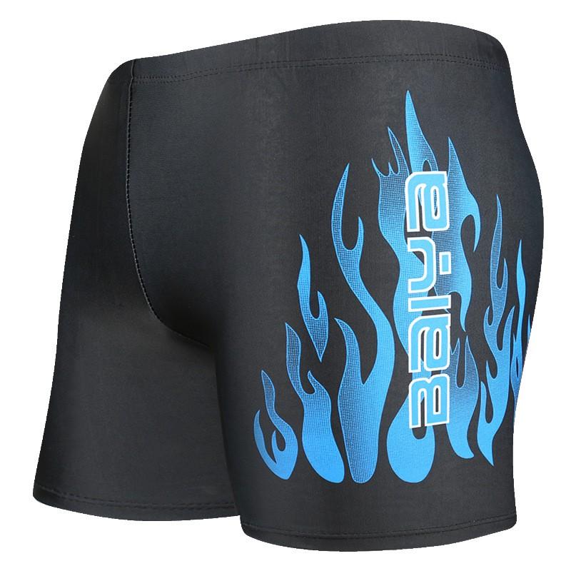 Mens Flame Print Loose Fit Boxer Style Swimming Trunks Quick Dry Nylon Swimwear Pool Beach Surfing
