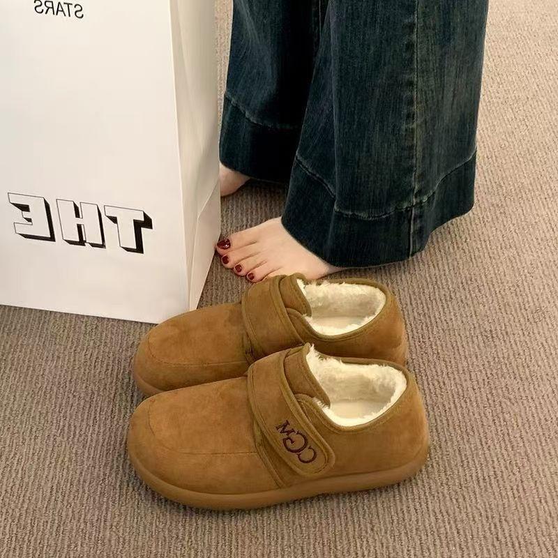 New Birkenstocks velvet women's soft-soled retro autumn and winter shoes thick-soled Doudou shoes flat-soled warm fluffy shoes cotton shoes