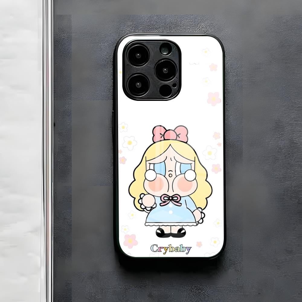 Cute C-Crybaby Doll Phone Case For IPhone 17 Air 16 E Pro Max 15 14 13 Mini 12 Pro 11 Max Plus Black Glass Cover