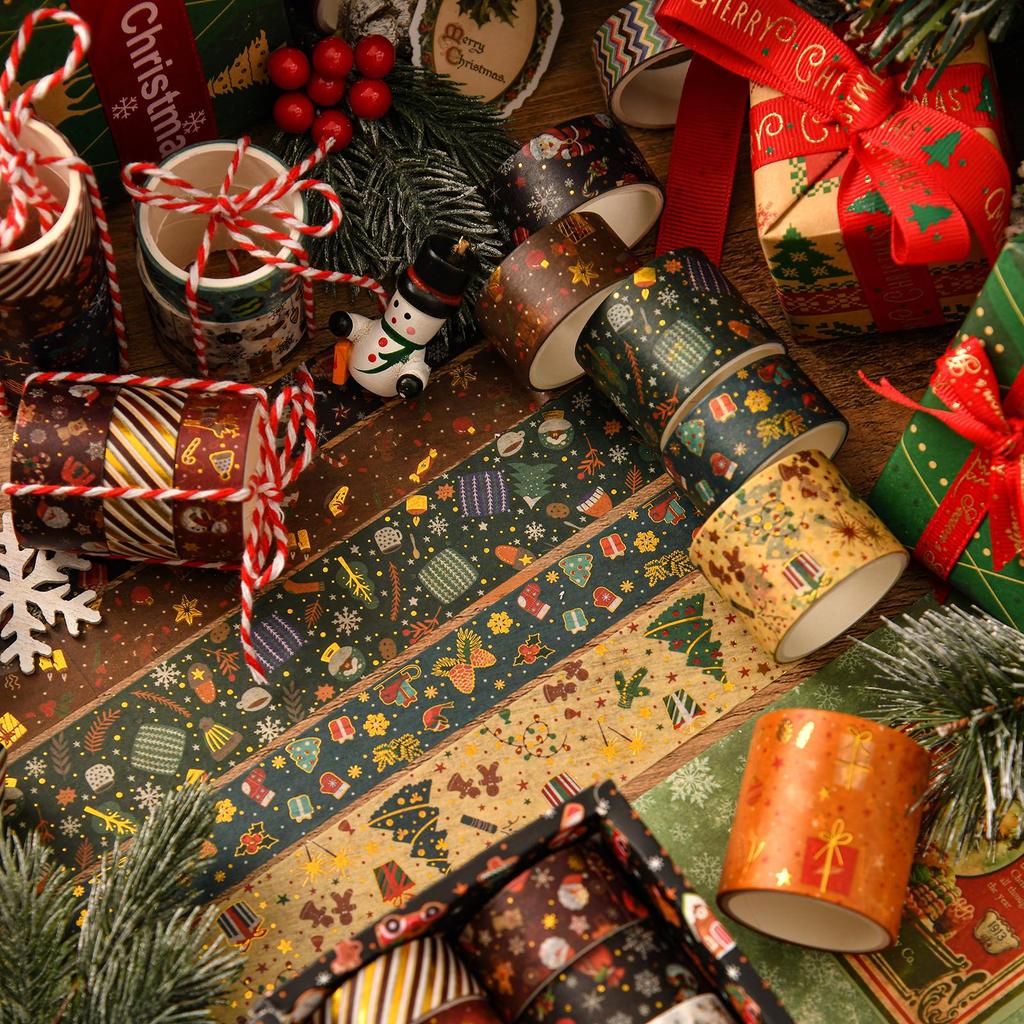 6 ruller Merry Xmas Washi Tapes Sett Gullfolie Selvklebende Maskeringstape Juledekorasjonsklistremerker for Album Gaveinnpakning