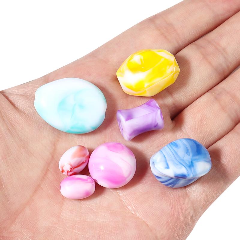 20Pcs Irregular Resin Beads Colored Ink Painting Flat Round Oval Large Hole Beads For DIY Craft Bracelet Jewelry Gift Wholesale