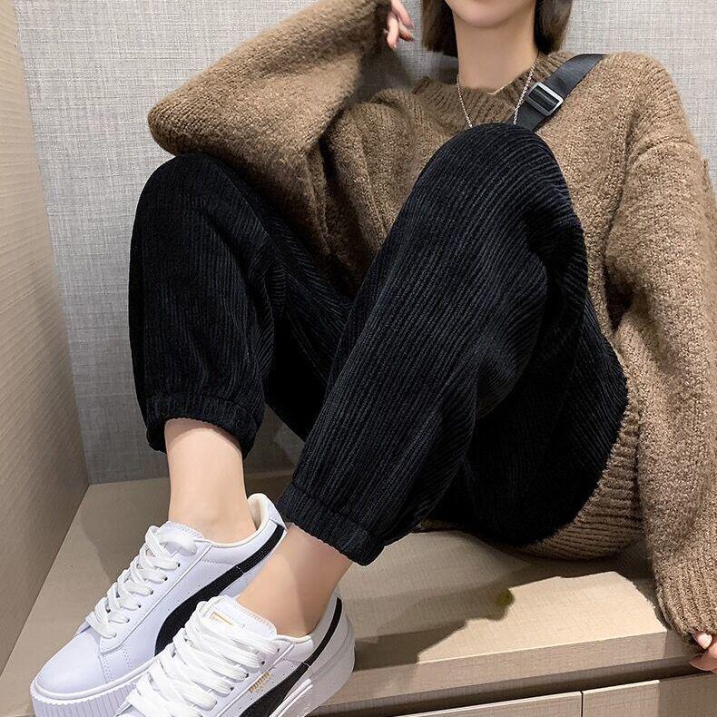 

Women s Corduroy Sport Sweatpants - Autumn Winter Plus Velvet, Loose Fit, Cuffed Casual Pants S for 80-96 lbs