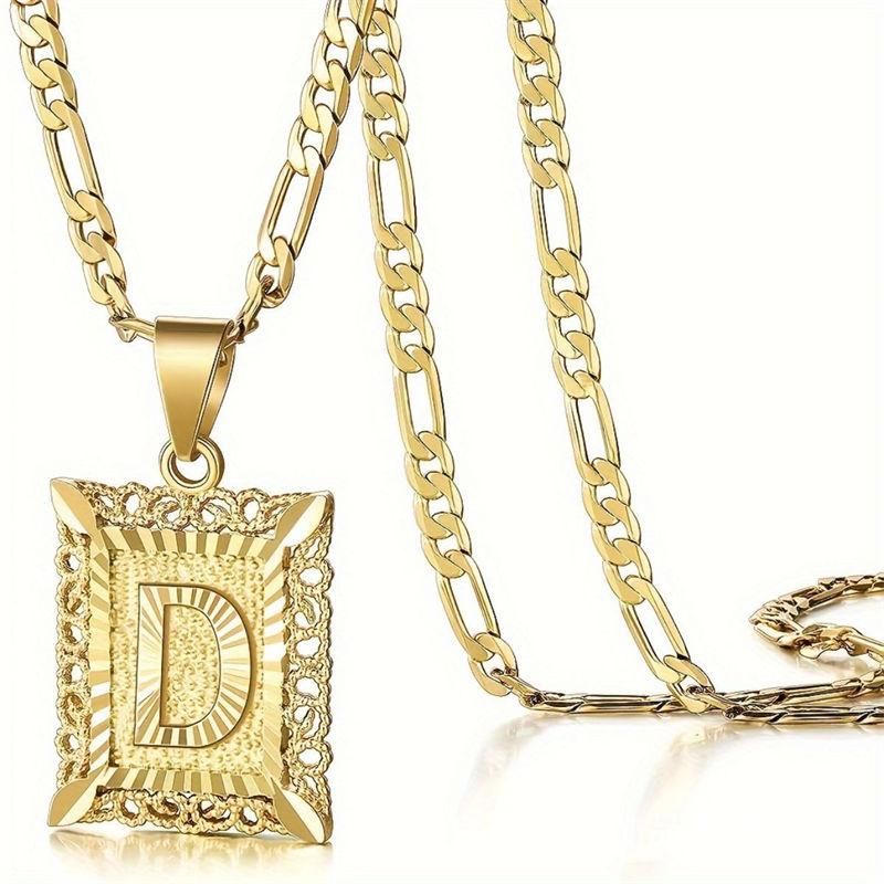 Initial Letter Pendant Necklace for Men Women 14K Gold Plated Square Necklace 26 Letters Long Chain Necklace GZW